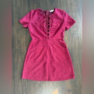 Cotton Candy Burgundy Lace-Up Mini Dress
